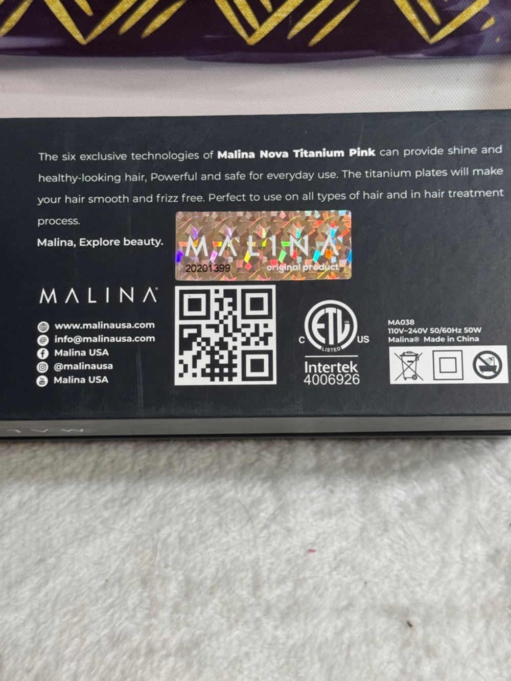 NIB Malina Nova Titanium Pink Hair Straightener - Picture 7 of 7